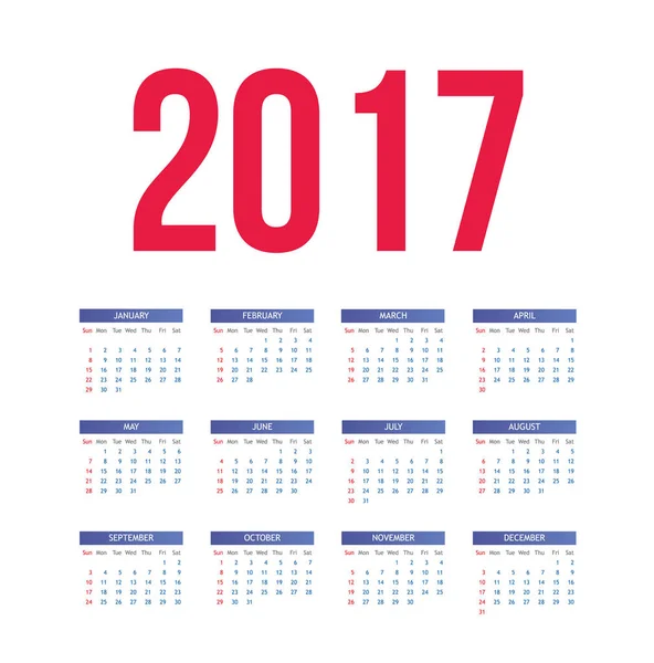 Calendar for 2017 on White Background. — Stock Vector