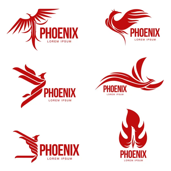 Sada stylizovaný grafický phoenix pták logo šablon, vektorové ilustrace Royalty Free Stock Ilustrace