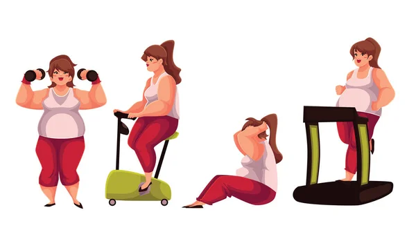 Fat woman doing sport exercises isolated on white background Royalty Free Stock Illustrations
