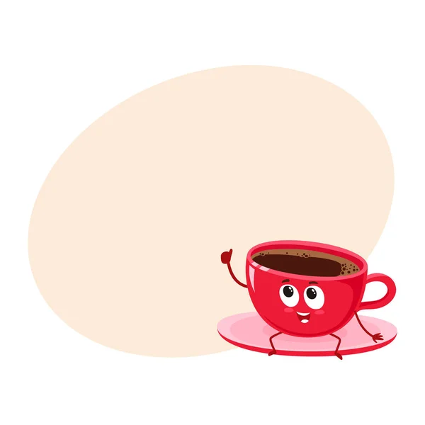 Funny black coffee cup character giving thumb up — Stock Vector