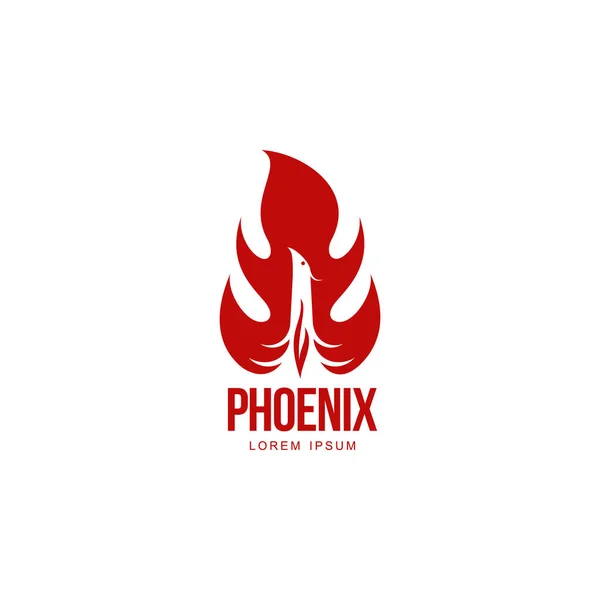 Stilisierte grafische Phönix Vogel Wiederauferstehung in Flamme Logo Vorlage — Stockvektor