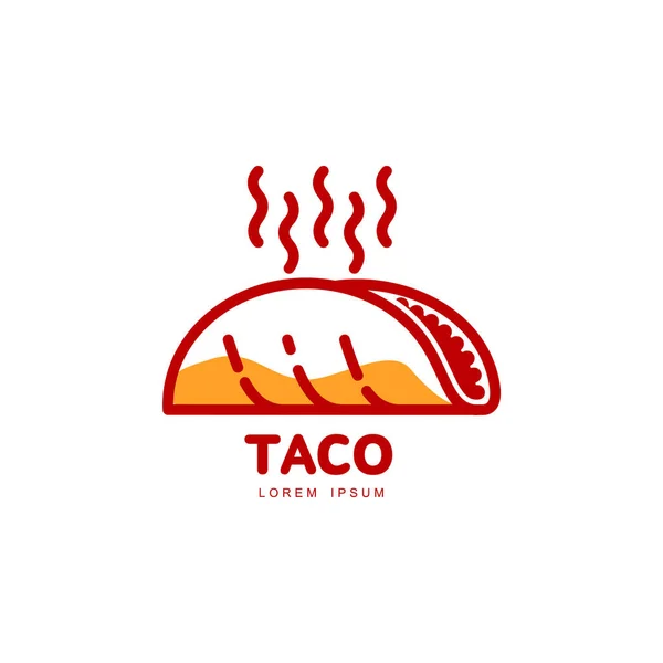 Estilizado quente, recém-feito modelo de logotipo do taco mexicano — Vetor de Stock