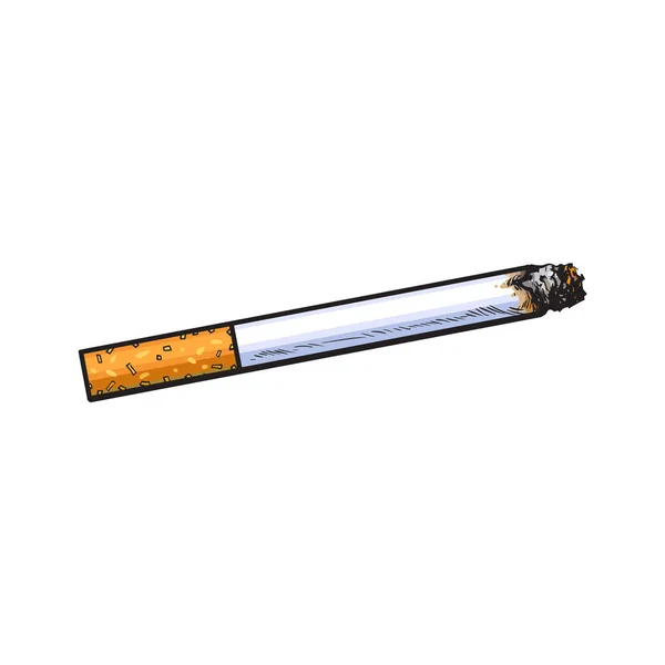 Brinnande cigarett med gult filter, sidoutsikt, skiss vektorillustration — Stock vektor
