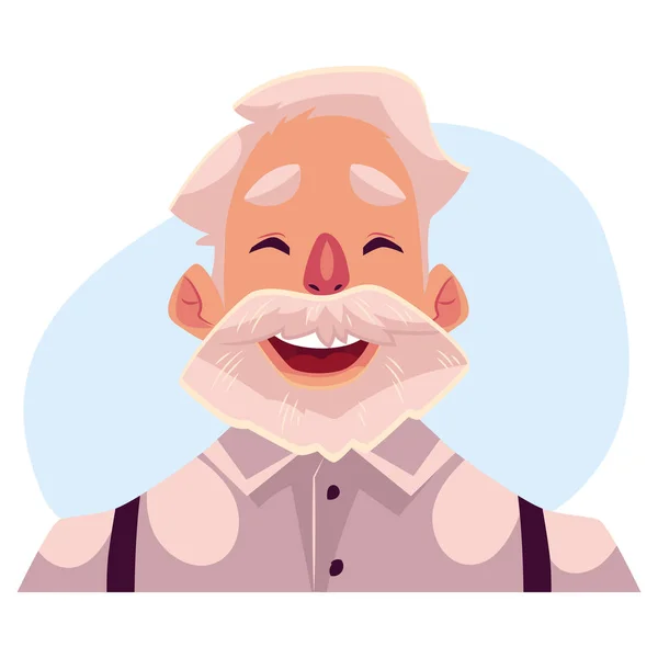Vieil homme aux cheveux gris, expression faciale riante — Image vectorielle