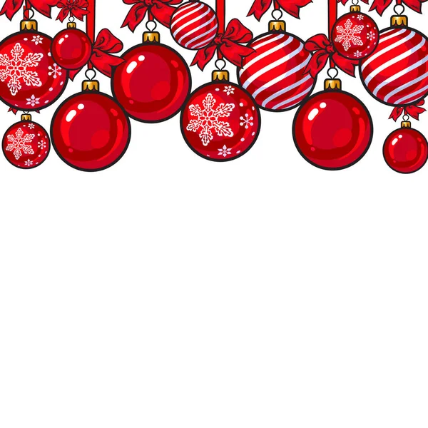 Boules de Noël rouges avec ruban et noeuds — Photo
