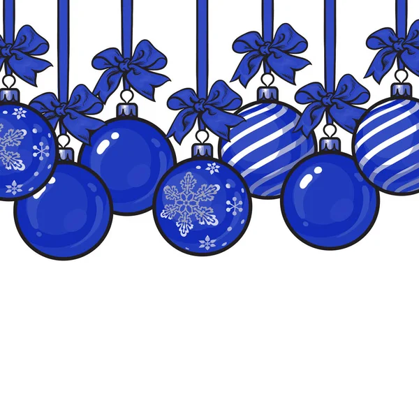 Голубые рождественские шары с лентой и луками — стоковое фото