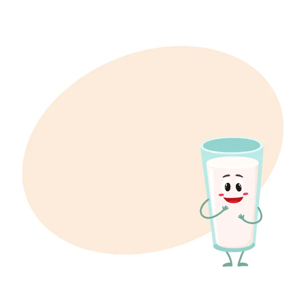Drôle de caractère en verre de lait avec un sourire timide — Image vectorielle