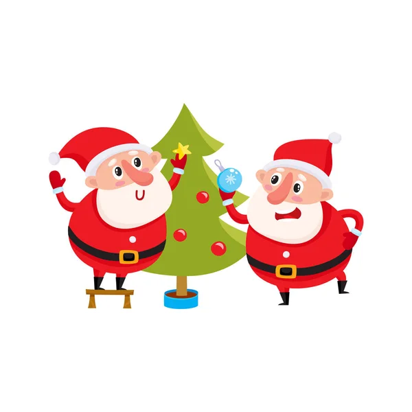 재미 있는 산타 클로스와 순 록 빨간색에서 스카프를 함께 서 있습니다 — 스톡 벡터