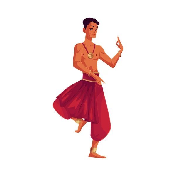 Bailarín indio en pantalones de harén tradicionales, intérprete de Bollywood — Vector de stock