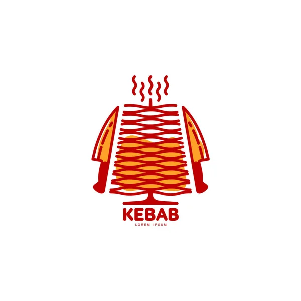 Estilizado caliente, recién a la parrilla turca doner kebab, shawarma logotipo plantilla — Vector de stock