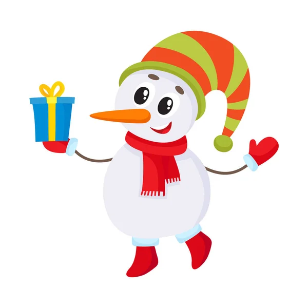 Petit bonhomme de neige mignon et drôle décorant un arbre de Noël — Image vectorielle