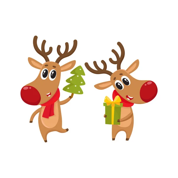 Kerst rendieren in rode sjaal, cartoon vectorillustratie — Stockvector