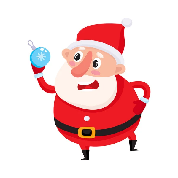 Cute and funny Santa Claus with Christmas tree decoration ball — Stock Vector