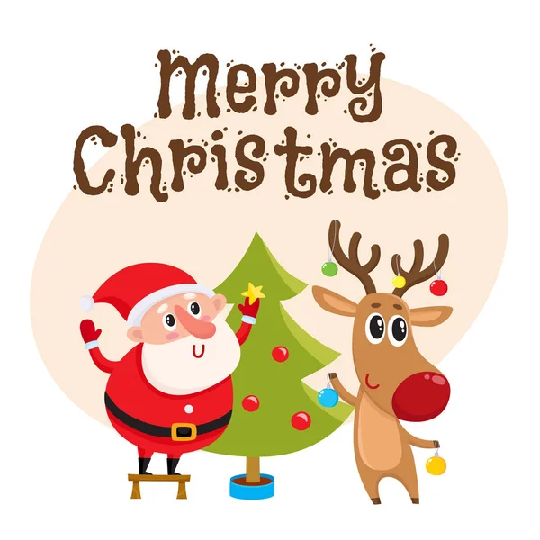 Babbo Natale divertente e renne decorazione albero di Natale — Vettoriale Stock