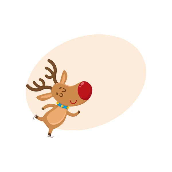 Mignon et drôle Noël renne patinage sur glace heureux — Image vectorielle
