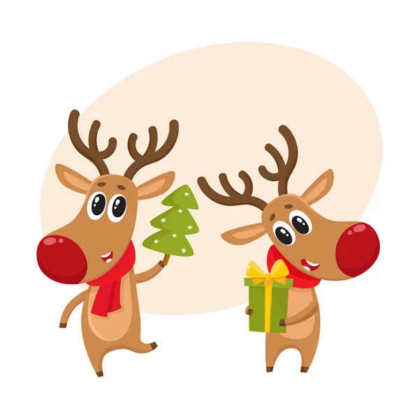 圣诞驯鹿条红色的围巾，卡通矢量图 — 图库矢量图片