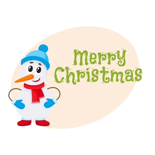 Merry Christmas gratulationskort mall med liten snögubbe — Stock vektor