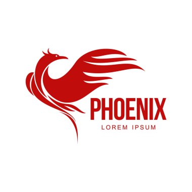 Stylized graphic phoenix bird resurrecting in flame logo template clipart