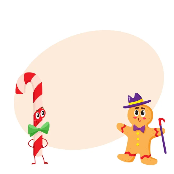 Χριστούγεννα μελόψωμο και καραμέλα αστείο χαρακτήρα, καρτούν εικονογράφηση φορέα που απομονώνονται σε λευκό φόντο — Διανυσματικό Αρχείο