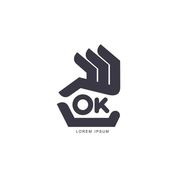 Estilizado, mano simplificada mostrando signo OK, plantilla de logotipo — Archivo Imágenes Vectoriales