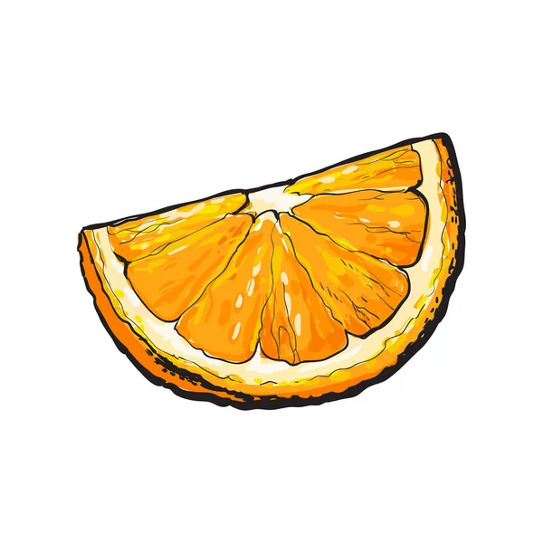現実的なカラフルな手でジューシーなオレンジ、ベクトル図のセグメントを描画 — ストックベクタ