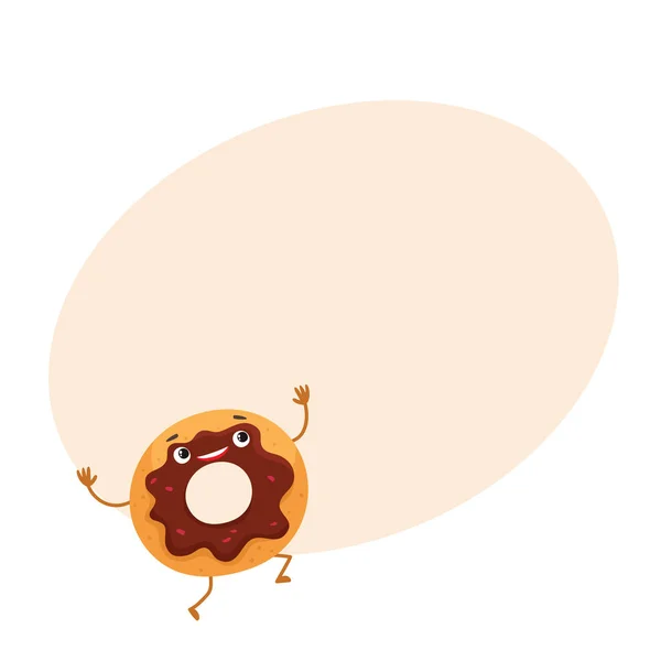 Funny donut character with chocolate glazing and sprinkles — Stock Vector