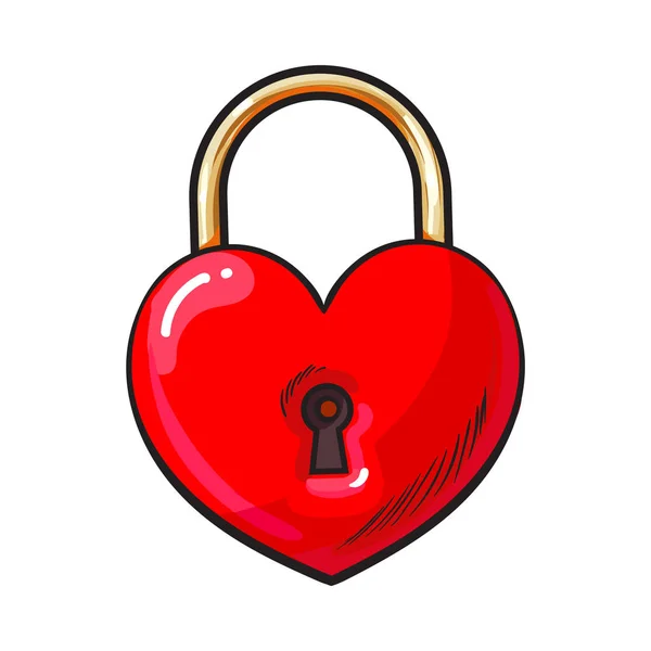 Cadeado tradicional em forma de coração vermelho para cerimônia de unidade de bloqueio de amor — Vetor de Stock
