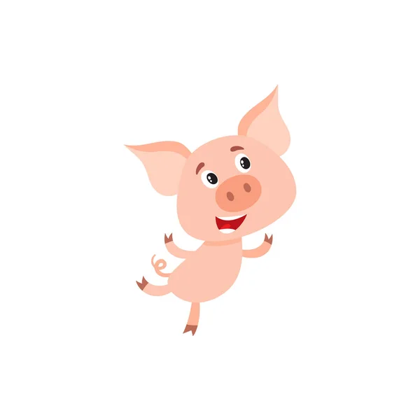 Маленькая свинья с закрученным хвостом, бегущая на задних ногах — стоковый вектор