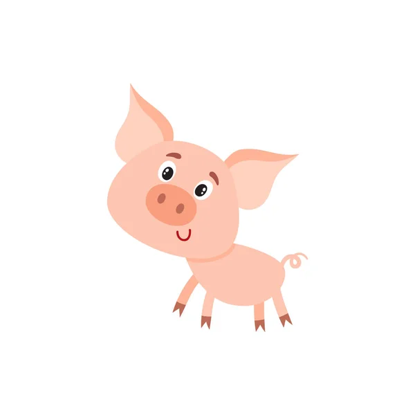 Porquinho sorrindo engraçado com cauda girando, ilustração vetorial isolada —  Vetores de Stock