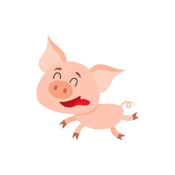 Funny little smiling pig with swirling tail, isolated vector illustration — Stock Vector