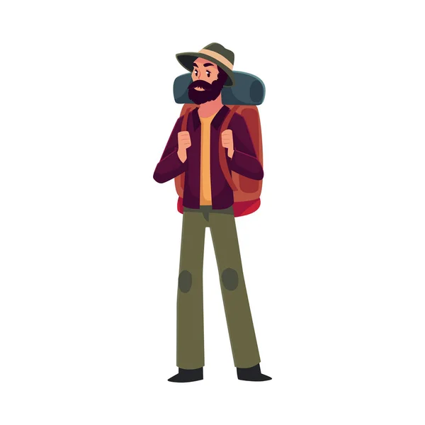 Voyageur, routard, auto-stoppeur, géologue ou archéologue avec sac à dos — Image vectorielle