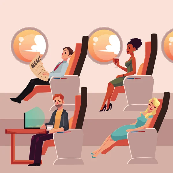 Sett av mannlige og kvinnelige flypassasjerer i forretningsklasse – stockvektor