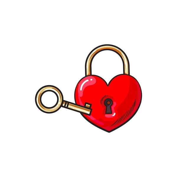Heart shaped padlock and key for love lock unity ceremony — Stock Vector