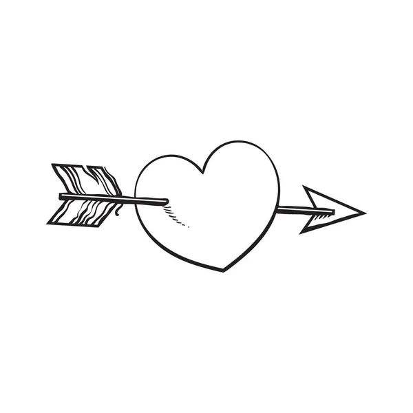 Glanzende cartoon hart gereconstrueerd door Cupido pijl, symbool van de liefde — Stockvector