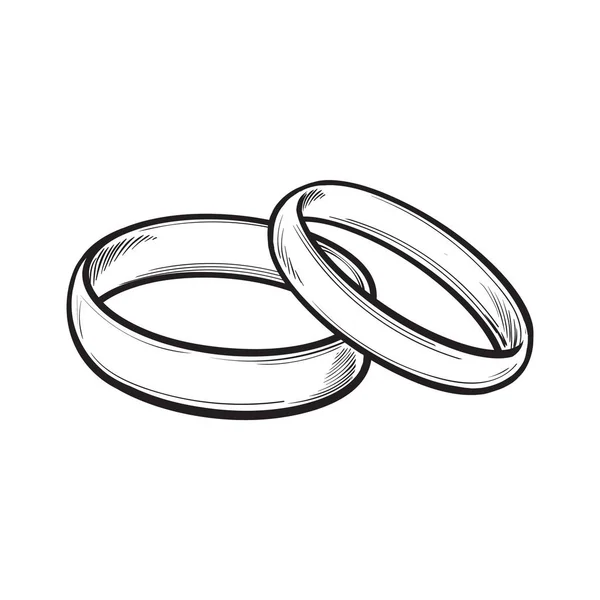Par de alianças de casamento tradicionais para noiva e noivo — Vetor de Stock