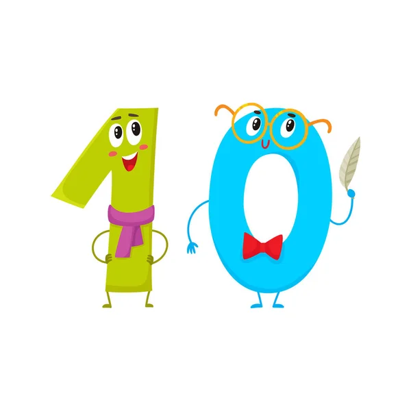 Lindo y divertido colorido 10 caracteres numéricos, felicitaciones de cumpleaños — Vector de stock