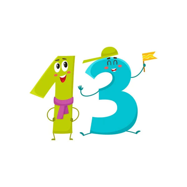 Bonito e engraçado colorido 13 caracteres numéricos, cumprimentos de aniversário — Vetor de Stock