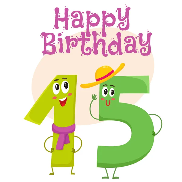 Boldog születésnapot vektor üdvözlőlap tervezés tizenöt szám karakterekkel — Stock Vector