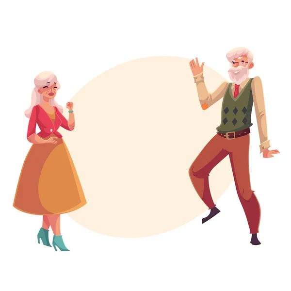 Full height portrait of old, senior couple dancing together - Stok Vektor