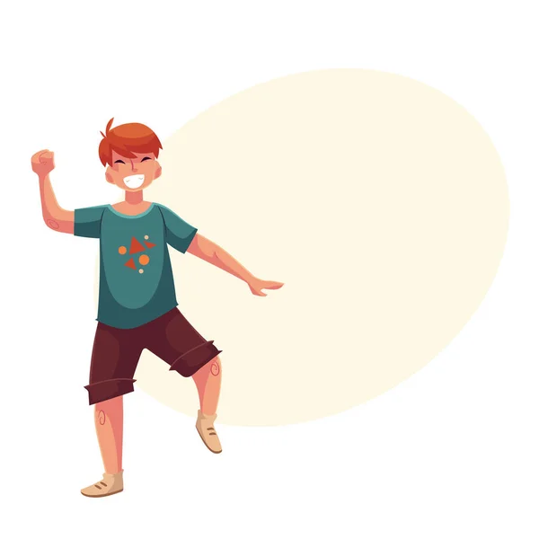 Tinédzser vörös hajú fiú rövidnadrág tánc portréja — Stock Vector