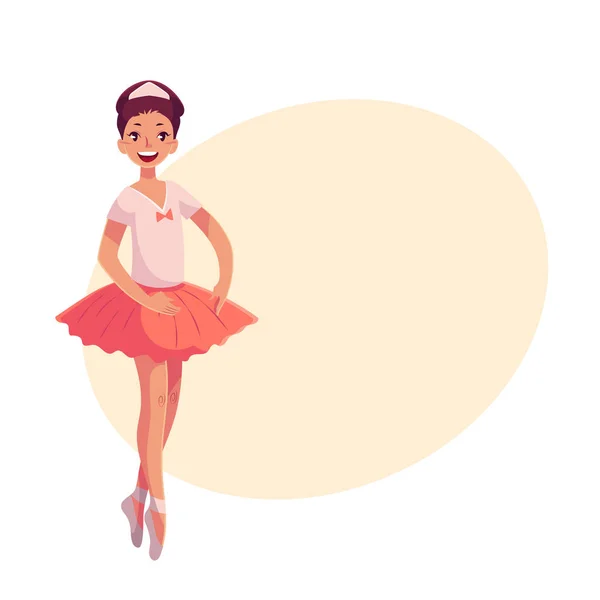 Bonita bailarina joven en tutú rosa de pie en los dedos de los pies — Vector de stock