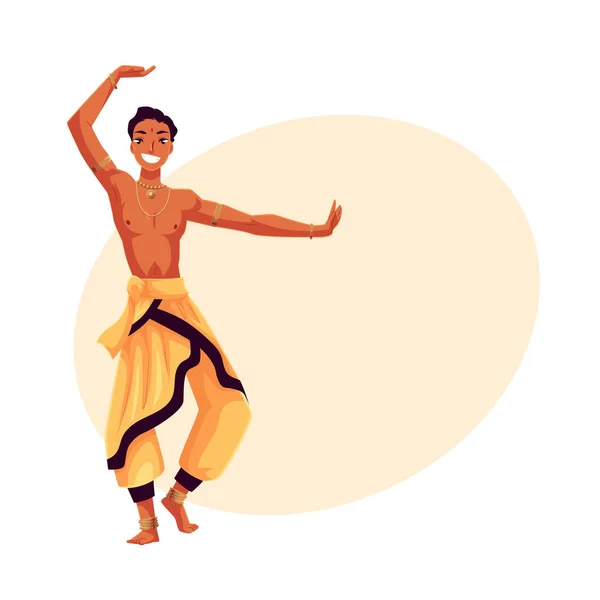 Bailarín indio en pantalones de harén tradicionales, intérprete de Bollywood — Vector de stock