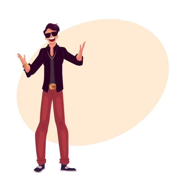 Joven y elegante clubber hombre con gafas de sol y cadena dorada — Vector de stock