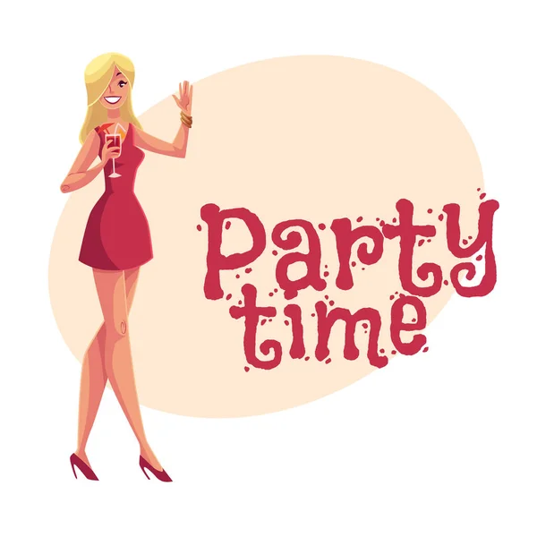 Mladí clubber dívka v krátké šaty pít koktejl party — Stockový vektor