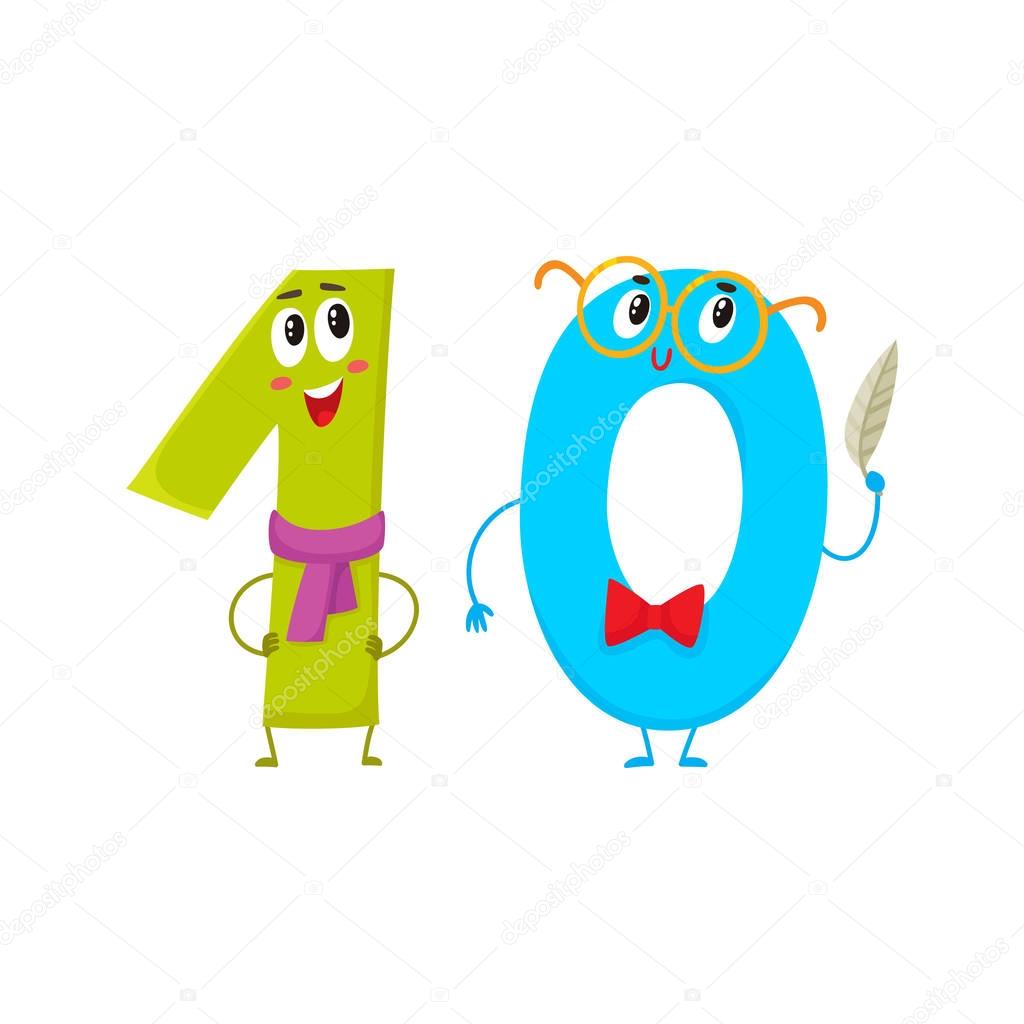 Cute and funny colorful 10 number characters, birthday greetings