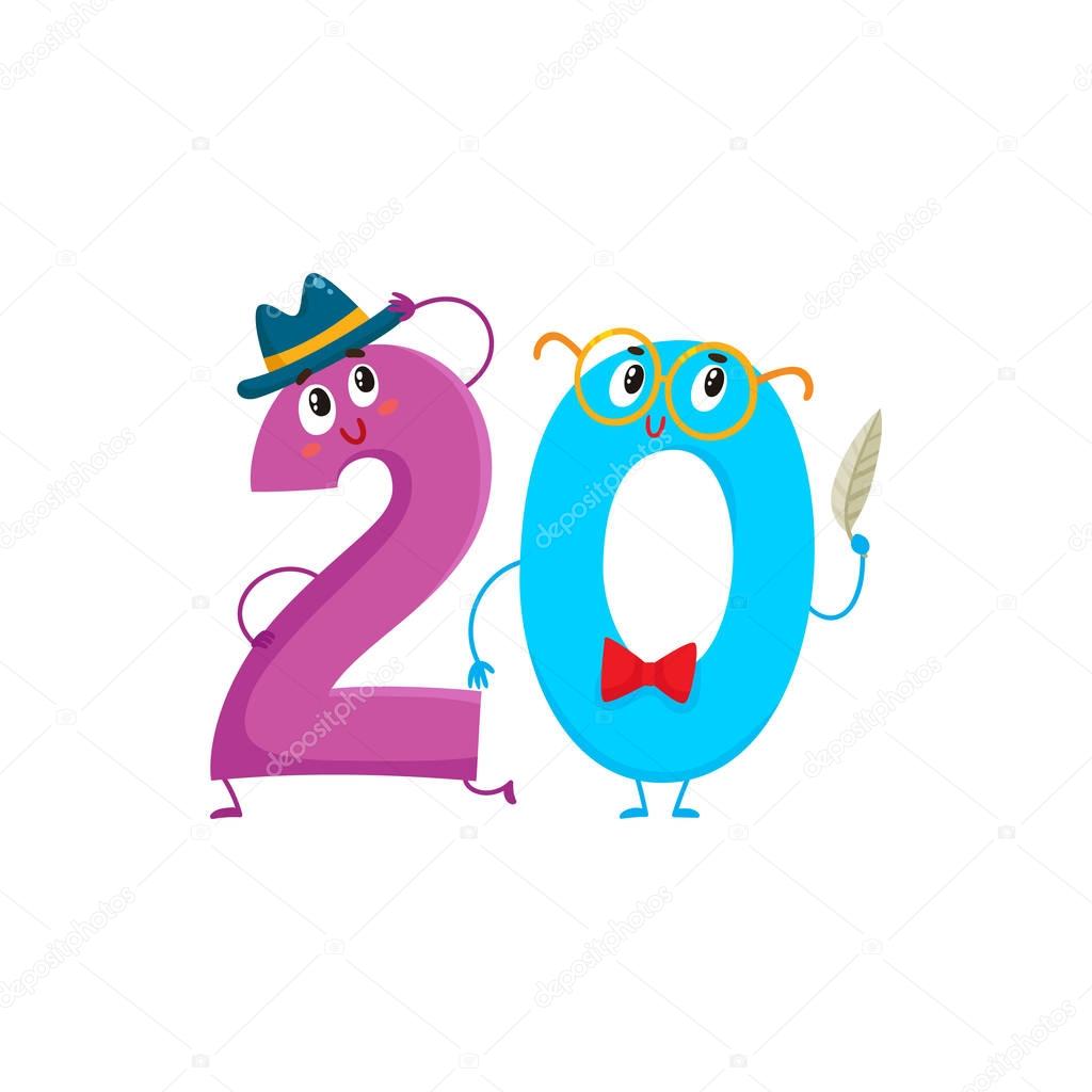 Cute and funny colorful 20 number characters, birthday greetings