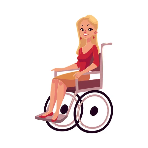 坐在轮椅上的年轻漂亮的金发女郎 — 图库矢量图片