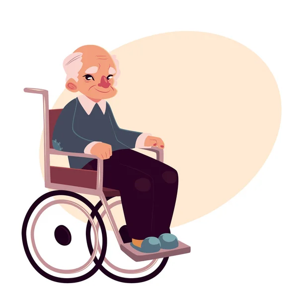 Ritratto di vecchio felice seduto sulla sedia a rotelle — Vettoriale Stock
