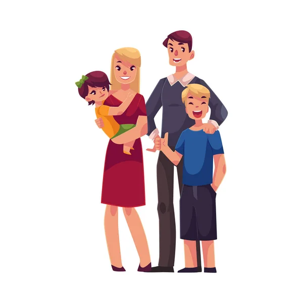 아버지, 어머니, 딸과 함께 서 있는 아들의 가족 초상화 — 스톡 벡터