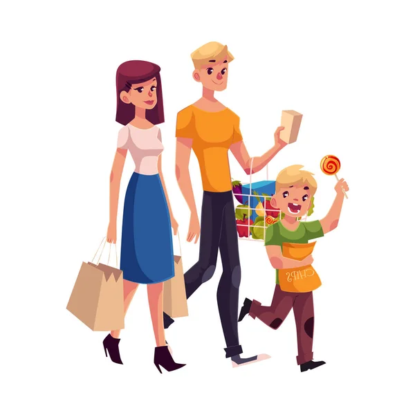 Family of father, mother and son shopping together — Stock Vector